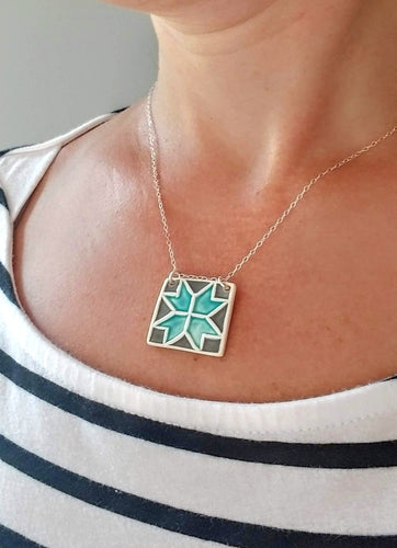 Barn Quilt Square Necklace