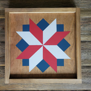 handmade patriotic barn quilt with stain and paint