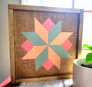 handmade flower barn quilt with stain and pastel paint