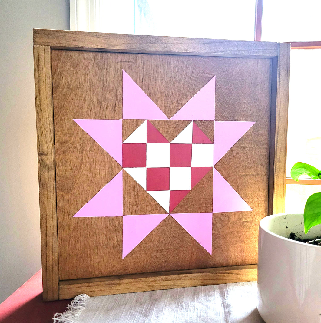 handmade Valentine barn quilt with stain and paint