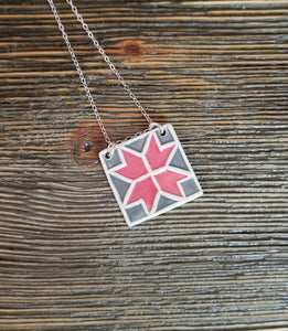 Barn Quilt Block Necklace - Red