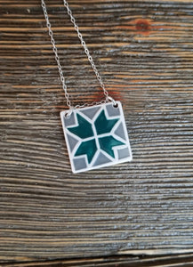Barn Quilt Block Necklace - Turquoise