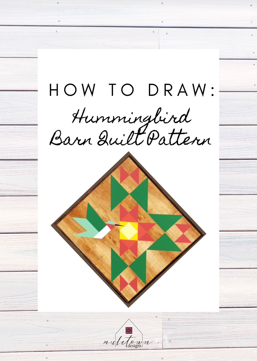 Hummingbird Barn Quilt Pattern with reds, greens, yellows for wood barn quilt square