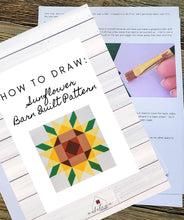 Load image into Gallery viewer, Sunflower Quilt Pattern for Barn Quilts in yellow, green, brown, DIY instruction pattern