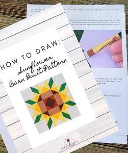 Sunflower Quilt Pattern for Barn Quilts in yellow, green, brown, DIY instruction pattern